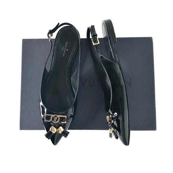 Louis Vuitton Insider Flat Slingback LV Monogram Patent Leather Flats Shoes 37.5 - Picture 1 of 10